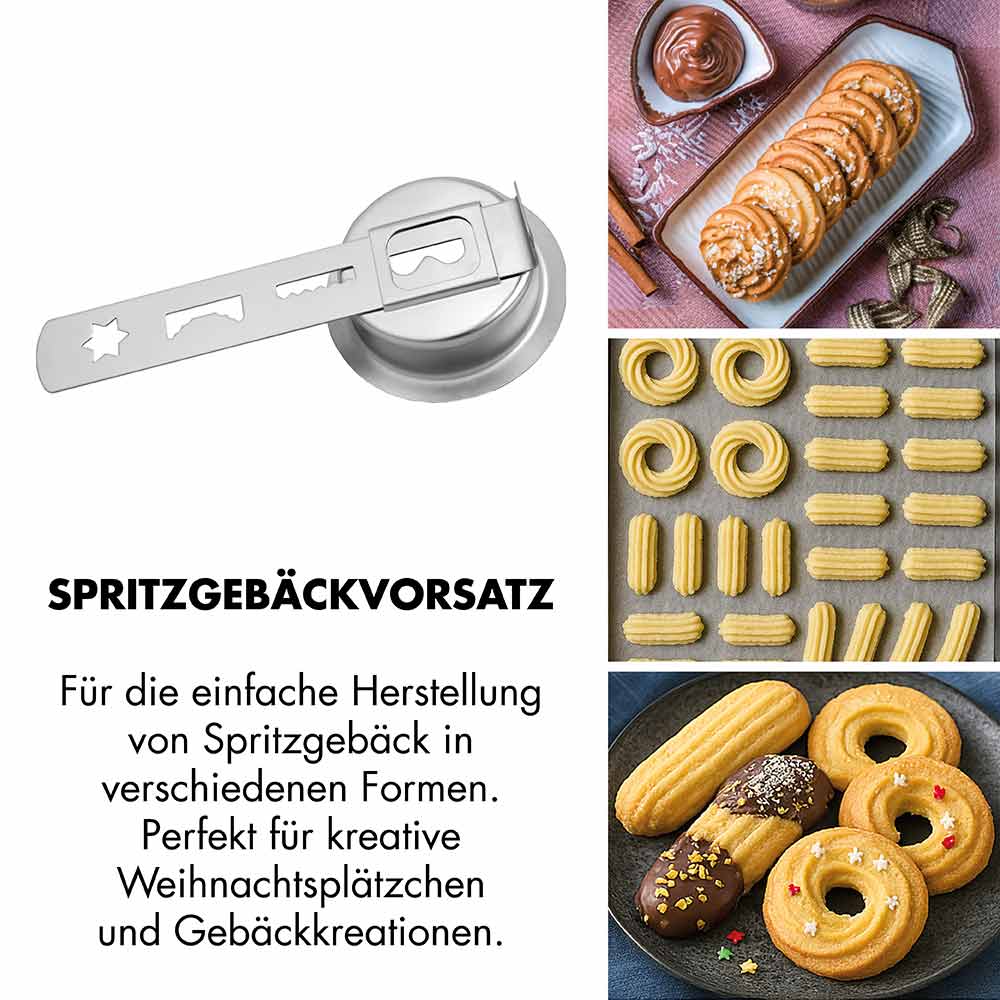 GASTROBACK® Fleischwolf - 41407 - Design Fleischwolf 6-in-1 Plus #6 - Spritzgebäckvorsatz Für die einfache Herstellung von Spritzgebäck in 4 verschiedenen Formen. Perfekt für kreative Weihnachtsplätzchen und Gebäckkreationen.