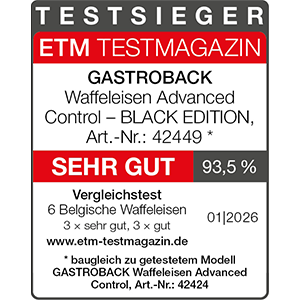 TESTSIEGER - GASTROBACK® Waffeleisen Advanced Control - BLACK EDITION - 42449 -ETM 01/2026 
