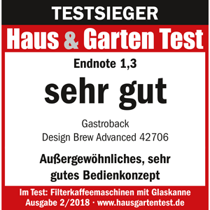 TESTSIEGER Filterkaffeemaschinen - GASTROBACK® Design Brew Advanced 42706 - Haus und Garten Test 2018 TESTSIEGER Filterkaffeemaschinen - GASTROBACK® Design Brew Advanced 42706 - Haus und Garten Test 2018