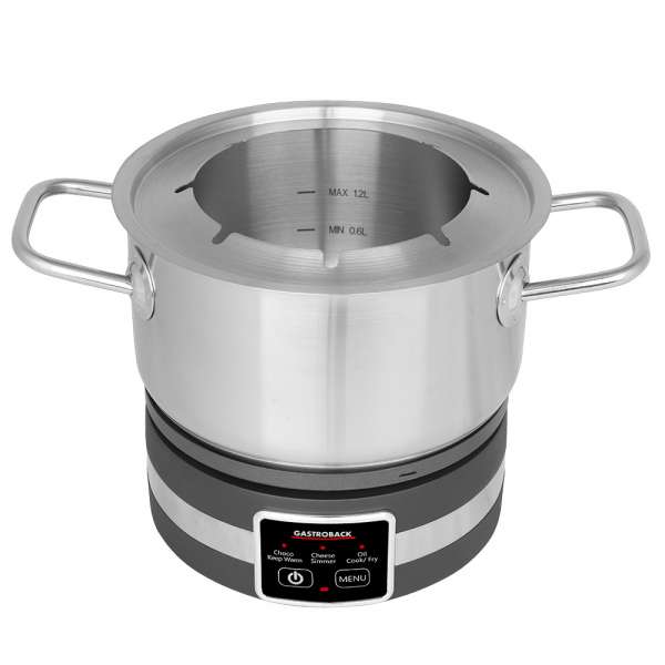 GASTROBACK® Fondue - 42568 - Fondue Multicook 4-in-1 & Kochplatte - 13 teiliges Fondue-Set mit induktiver Bratpfanne und Kochtopf für bis zu 8 Personen