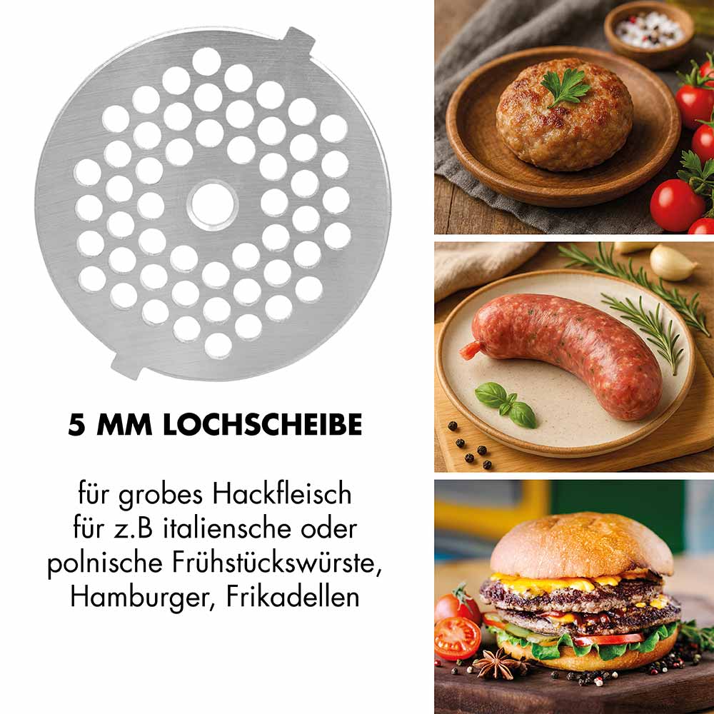 5 MM Lochscheibe für grobes Hackfleisch für z.B italiensche oder polnische Frühstückswürste, Hamburger, Frikadellen.