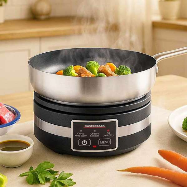 GASTROBACK® Fondue - 42568 - Fondue Multicook 4-in-1 & Kochplatte - 13 teiliges Fondue-Set mit induktiver Bratpfanne und Kochtopf für bis zu 8 Personen