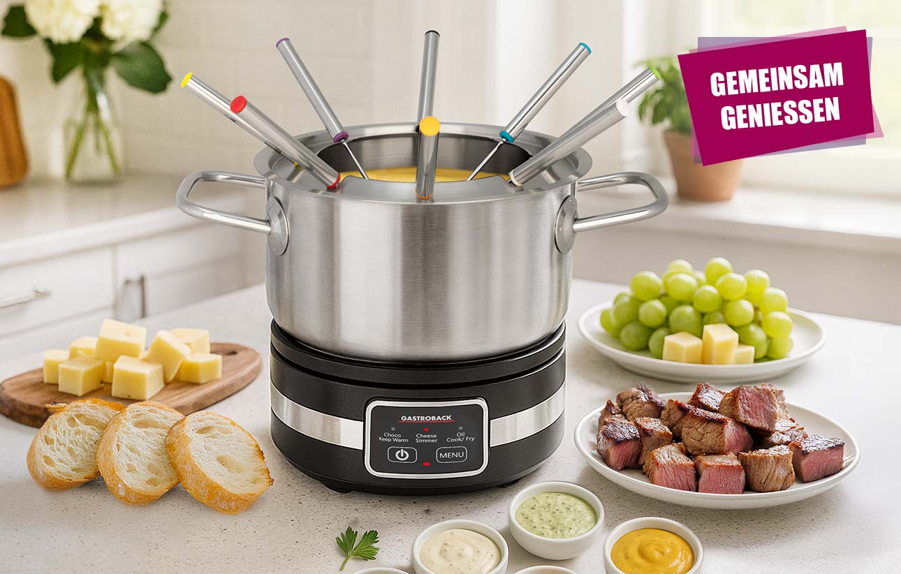 GASTROBACK® Fondue - 42568 - Fondue Multicook 4-in-1 & Kochplatte - 13 teiliges Fondue-Set mit induktiver Bratpfanne und Kochtopf für bis zu 8 Personen GASTROBACK® Fondue - 42568 - Fondue Multicook 4-in-1 & Kochplatte - 13 teiliges Fondue-Set mit induktiver Bratpfanne und Kochtopf für bis zu 8 Personen