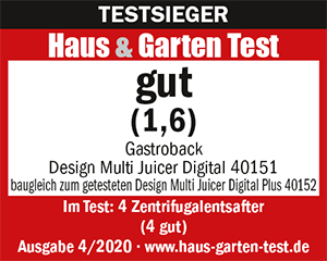 TESTSIEGER Zentrifugalentsafter - GASTROBACK® Entsafter - 40151 - Design Multi Juicer Digital - Haus & Garten Test - 4/2020