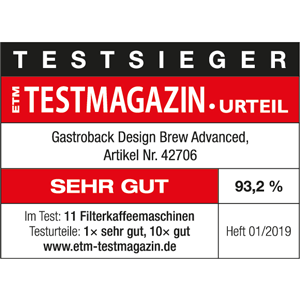 TESTSIEGER Filterkaffeemaschinen - GASTROBACK® Design Brew Advanced 42706 - ETM 2019