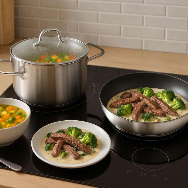GASTROBACK® Fondue - 42568 - Fondue Multicook 4-in-1 & Kochplatte - 13 teiliges Fondue-Set mit induktiver Bratpfanne und Kochtopf für bis zu 8 Personen