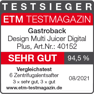TESTSIEGER Zentrifugalentsafter GASTROBACK® Design Multi Juicer Digital Plus 40152 ETM 2021 TESTSIEGER Zentrifugalentsafter GASTROBACK® Design Multi Juicer Digital Plus 40152 ETM 2021