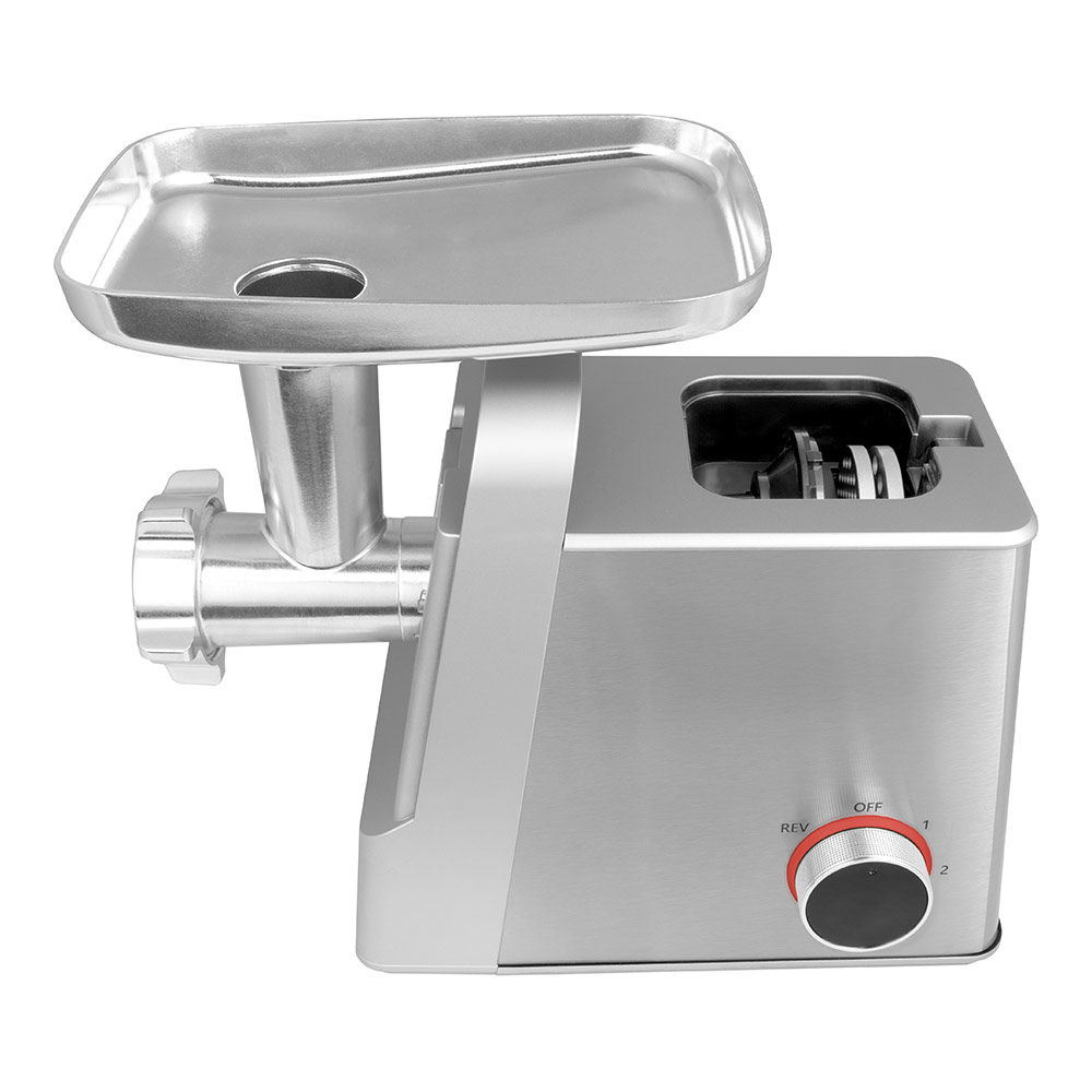 GASTROBACK® Fleischwolf - 41407 - Design Fleischwolf 6-in-1 Plus #6 - Detailansicht des integrierten Stauraums im Gastroback Design Fleischwolf 6 in 1 Plus, zeigt Zubehör- und Ersatzteilraum für Scheiben