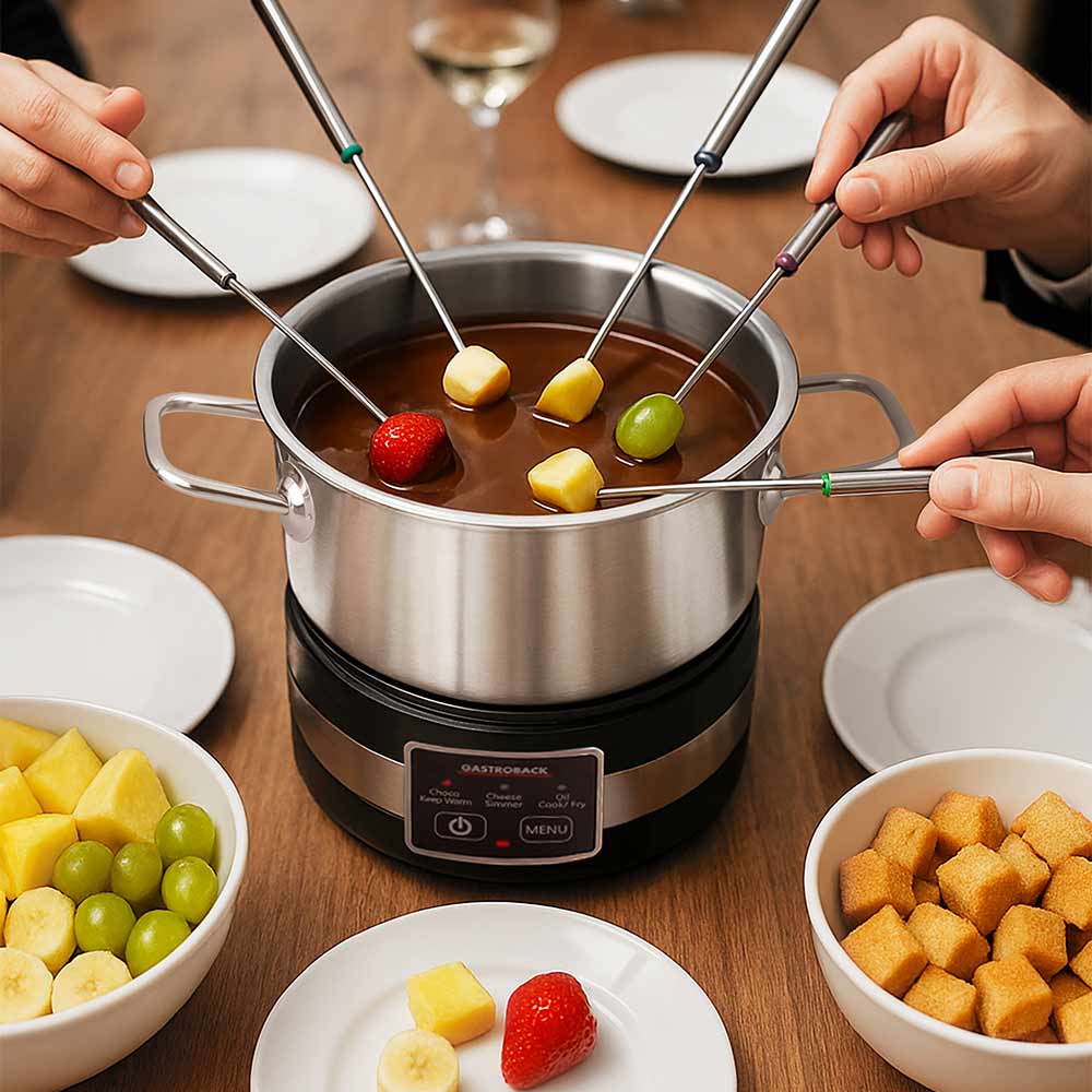 GASTROBACK® Fondue - 42568 - Fondue Multicook 4-in-1 & Kochplatte - 13 teiliges Fondue-Set mit induktiver Bratpfanne und Kochtopf für bis zu 8 Personen GASTROBACK® Fondue - 42568 - Fondue Multicook 4-in-1 & Kochplatte - 13 teiliges Fondue-Set mit induktiver Bratpfanne und Kochtopf für bis zu 8 Personen