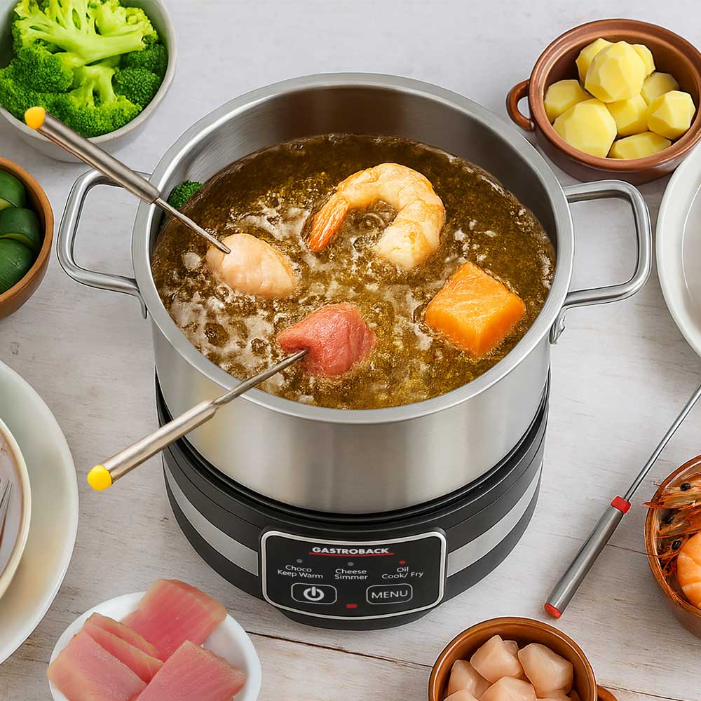 GASTROBACK® Fondue - 42568 - Fondue Multicook 4-in-1 & Kochplatte - 13 teiliges Fondue-Set mit induktiver Bratpfanne und Kochtopf für bis zu 8 Personen - Fett oder Öl-Fondue GASTROBACK® Fondue - 42568 - Fondue Multicook 4-in-1 & Kochplatte - 13 teiliges Fondue-Set mit induktiver Bratpfanne und Kochtopf für bis zu 8 Personen - Fett oder Öl-Fondue