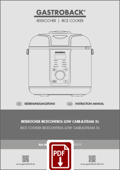 GASTROBACK® Reiskocher - 42519 - Reiskocher RiceControl Low Carb & Steam 3 L - BDA GASTROBACK® Reiskocher - 42519 - Reiskocher RiceControl Low Carb & Steam 3 L - BDA