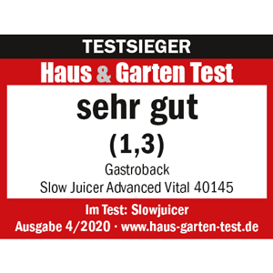 TESTSIEGER Slow Juicer GASTROBACK® Slow Juicer Advanced Vital 40145 Haus und Garten Test 2020 TESTSIEGER Slow Juicer GASTROBACK® Slow Juicer Advanced Vital 40145 Haus und Garten Test 2020