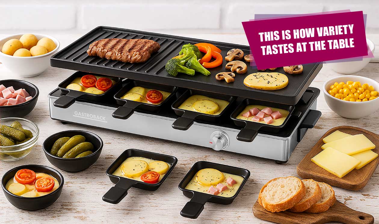 GASTROBACK® Raclette - 42563 - Raclette Grill & Pancake Station - for 8 people 2-in-1 multifunctional appliance with XXL double pans GASTROBACK® Raclette - 42563 - Raclette Grill & Pancake Station - for 8 people 2-in-1 multifunctional appliance with XXL double pans