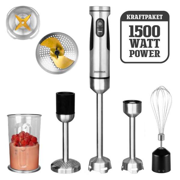 GASTROBACK-40973-4-in-1-X GASTROBACK-40973-4-in-1-XXL-Pürierstab-Stabmixer-Profi-1500W-Edelstahl-titanbeschichtet-20-Geschwindigkeitsstufen-und-Turbo