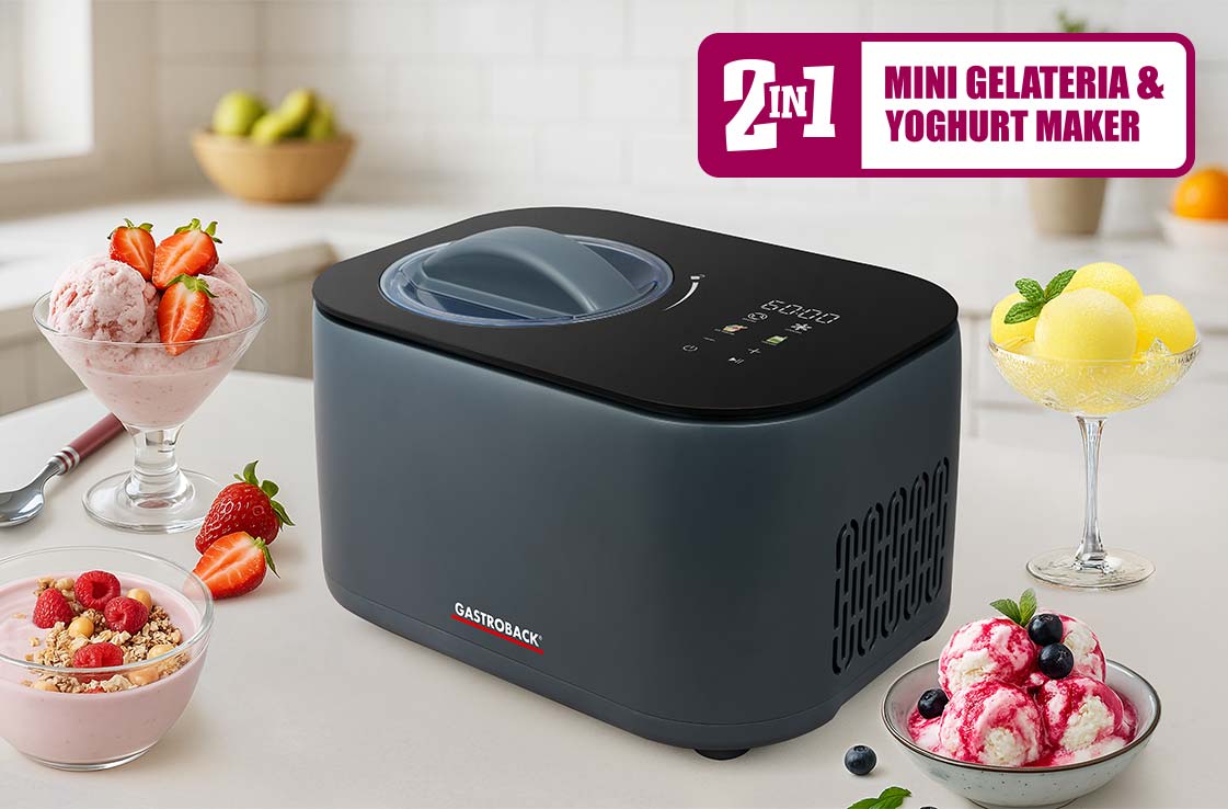 GASTROBACK® Ice Cream Maker - 42901 - Mini Gelateria 2-in-1 Compressor Ice Cream Maker 1 l - Ice cream maker and yogurt maker without pre-cooling, compact, quiet, and powerful GASTROBACK® Ice Cream Maker - 42901 - Mini Gelateria 2-in-1 Compressor Ice Cream Maker 1 l - Ice cream maker and yogurt maker without pre-cooling, compact, quiet, and powerful