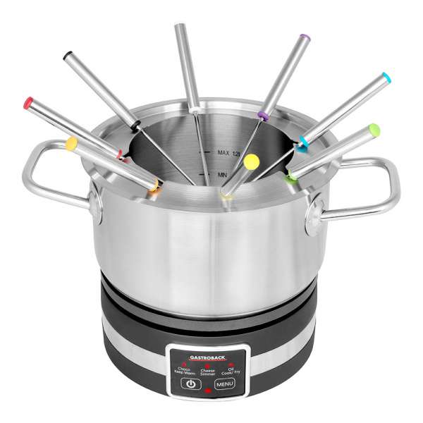 GASTROBACK® Fondue - 42568 - Fondue Multicook 4-in-1 & Kochplatte - 13 teiliges Fondue-Set mit induktiver Bratpfanne und Kochtopf für bis zu 8 Personen