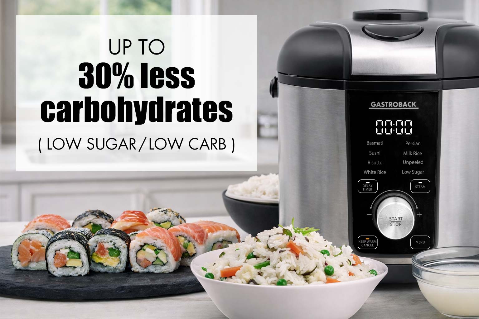 GASTROBACK® Rice cooker - 42519 - Rice Cooker RiceControl Low Carb & Steam 3 L