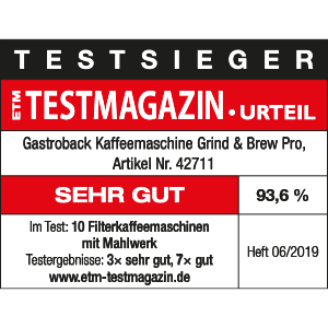 TESTSIEGER Filterkaffeemaschinen mit Mahlwerk - 42711 - GASTROBACK® Kaffeemaschine Grind & Brew Pro - ETM 06/2019