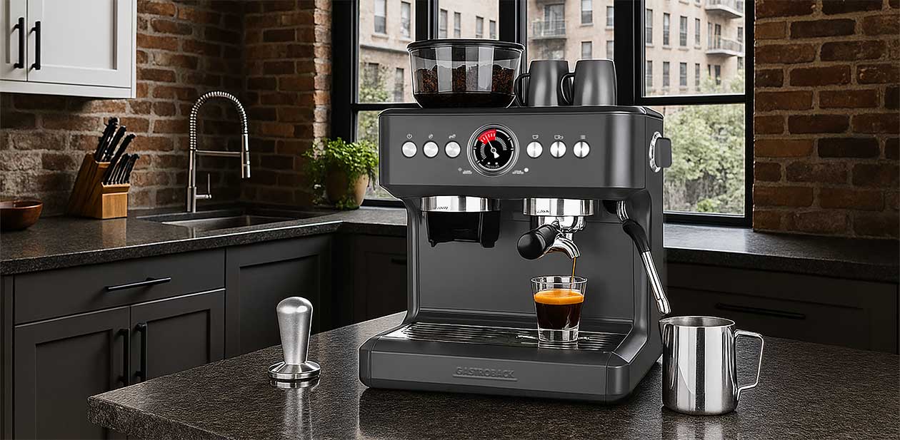 GASTROBACK® portafilter machine with dual-circuit thermoblock system - 42627 - Design Espresso Machine Advanced Urban Duo GASTROBACK® portafilter machine with dual-circuit thermoblock system - 42627 - Design Espresso Machine Advanced Urban Duo