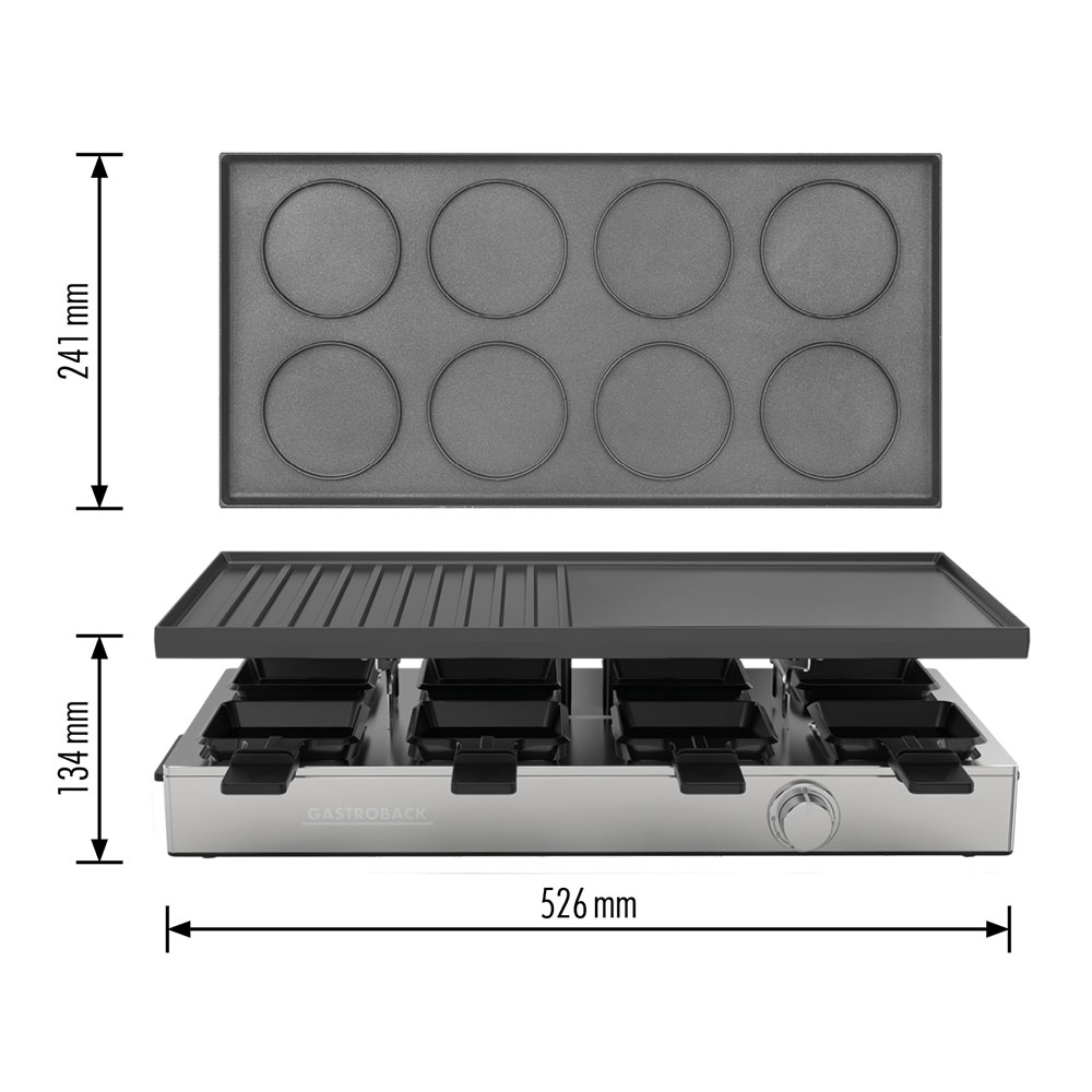 GASTROBACK® Raclette - 42563 - Raclette Grill & Pancake Station - für 8 Personen 2-in-1 Multifunktionsgerät mit XXL-Doppelpfännchen GASTROBACK® Raclette - 42563 - Raclette Grill & Pancake Station - für 8 Personen 2-in-1 Multifunktionsgerät mit XXL-Doppelpfännchen