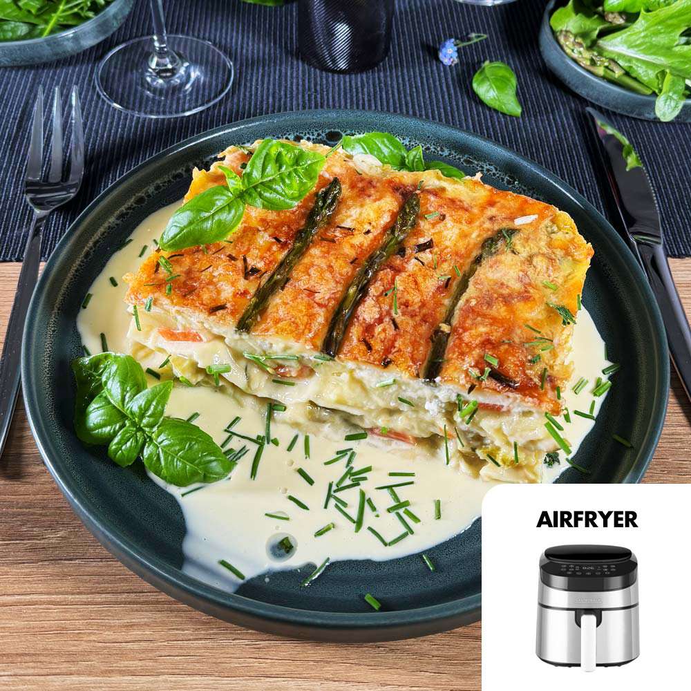 Airfryer_heissluftfritteuse_rezepte_vegane_spargel_lasagne_gastroback_design_heissluftfritteuse_Air_Pro_42582
