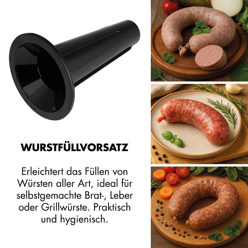 GASTROBACK® Fleischwolf - 41407 - Design Fleischwolf 6-in-1 Plus #6 - Wurstfüllvorsatz Erleichtert das Füllen von Würsten aller Art, ideal für selbstgemachte Brat-, Leber- oder Grillwürste. Praktisch und hygienisch.