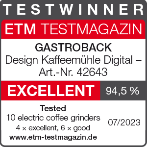 TEST WINNER Electric Coffee Grinders - GASTROBACK® Design Coffee Grinder Digital - 62643 - ETM Testmagazin 07/2023