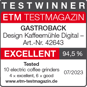 TEST WINNER Electric Coffee Grinders - GASTROBACK® Design Coffee Grinder Digital - 42643 - ETM Testmagazin 07/2023