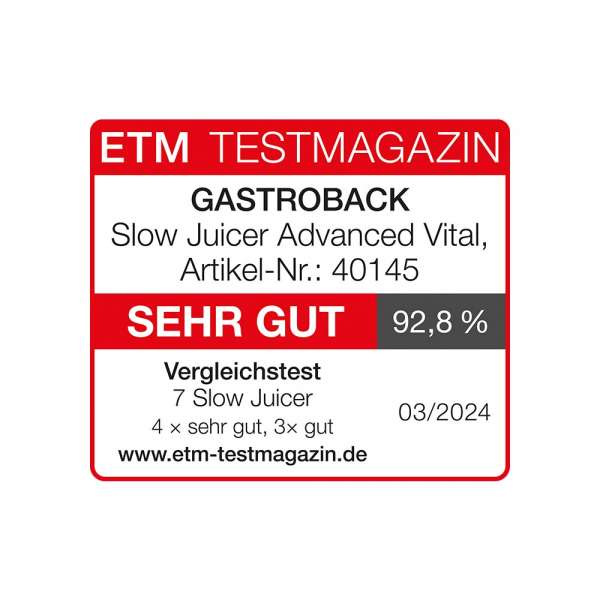 GASTROBACK® Juicer - 40145 - Slow Juicer Advanced Vital