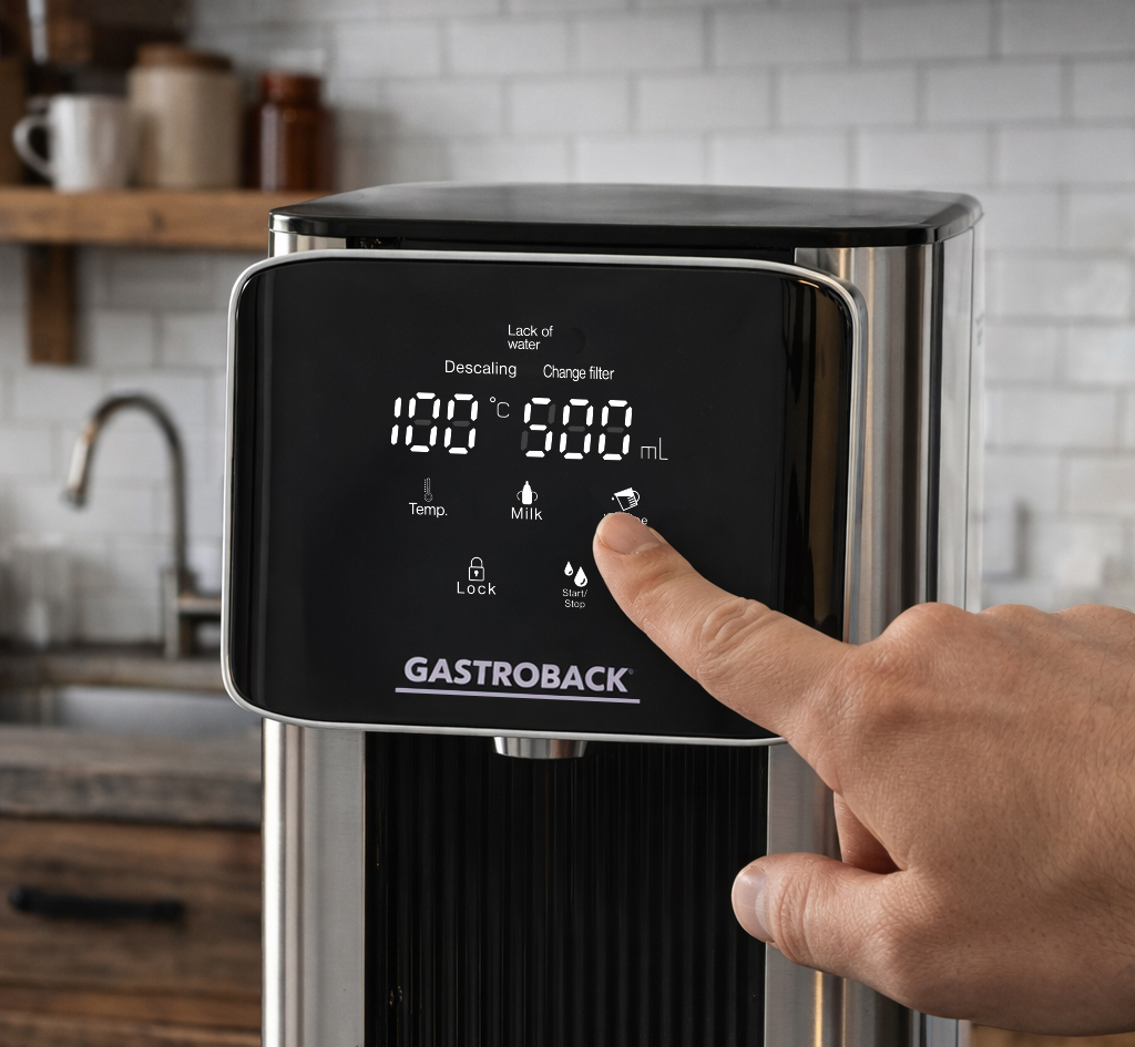 Wassermenge am Touch-Display des GASTROBACK Quick Tea auswählen