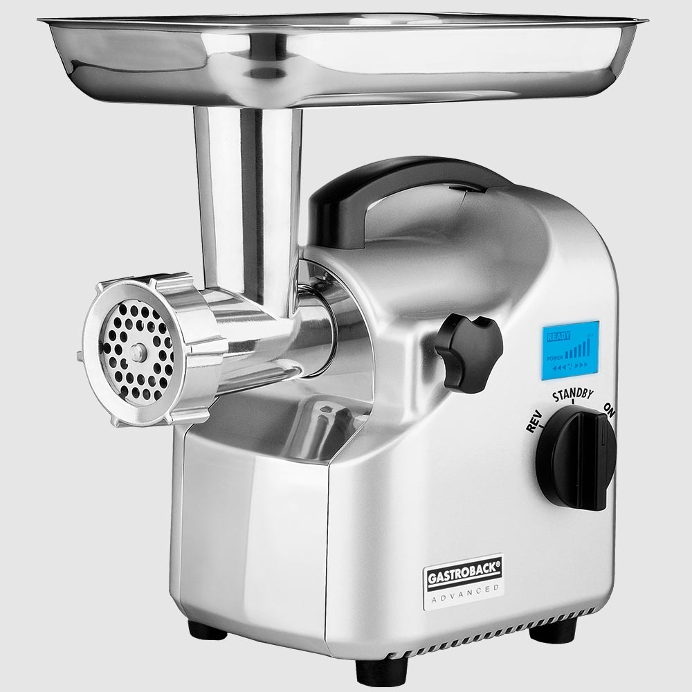 Front panel and large rotary feed pan is made of stainless steel, worm housing, worm and closing ring is made of cast aluminium