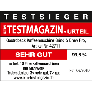 TESTSIEGER Filterkaffeemaschinen mit Mahlwerk - GASTROBACK® Kaffeemaschine Grind and Brew Pro 42711 - ETM-2019