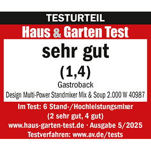 TESTURTEIL - SEHR GUT - Design Multi-Power Standmixer - GASTROBACK® Design Multi-Power Standmixer Mix & Soup 2.000W - Haus & Garten Test 2025 TESTURTEIL - SEHR GUT - Standmixer - 40987 - GASTROBACK® Design Multi-Power Standmixer Mix & Soup 2.000W 40987 - Haus & Garten 2025
