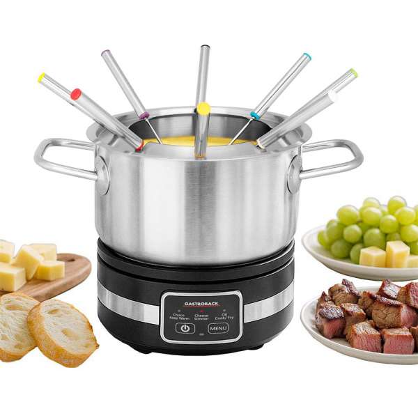 GASTROBACK® Fondue - 42568 - Fondue Multicook 4-in-1 & Kochplatte - 13 teiliges Fondue-Set mit induktiver Bratpfanne und Kochtopf für bis zu 8 Personen