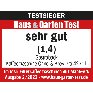 TESTSIEGER Filterkaffeemaschinen mit Mahlwerk - 42711 - GASTROBACK® Kaffeemaschine Grind & Brew Pro - Haus & Garten Test 2/2023